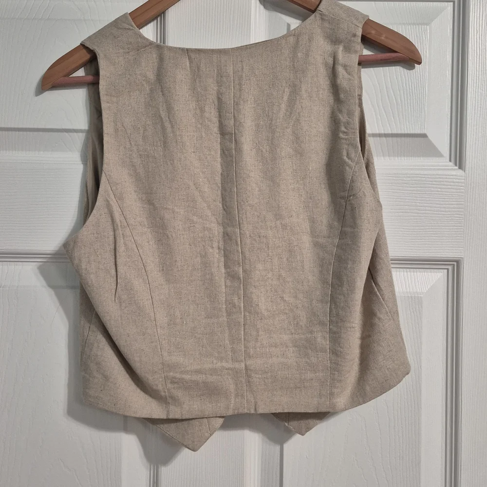 a new day Linen Blend Tan V-Neck Vest, NWOT - Picture 4 of 7